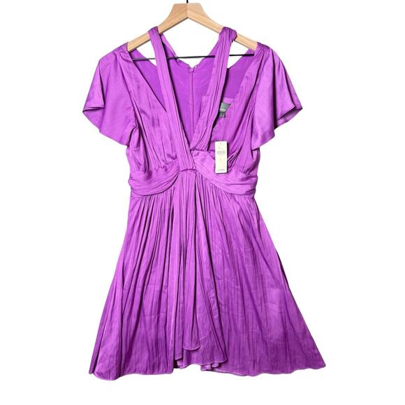Anthropologie V-Neck Mini Dress Cocktail Party Vibrant Purple Size 2 - Picture 1 of 10